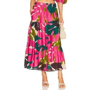 VELVET BY GRAHAM & SPENCER Lydia Printed Silk Cotton Voile Maxi Long Skirt S
